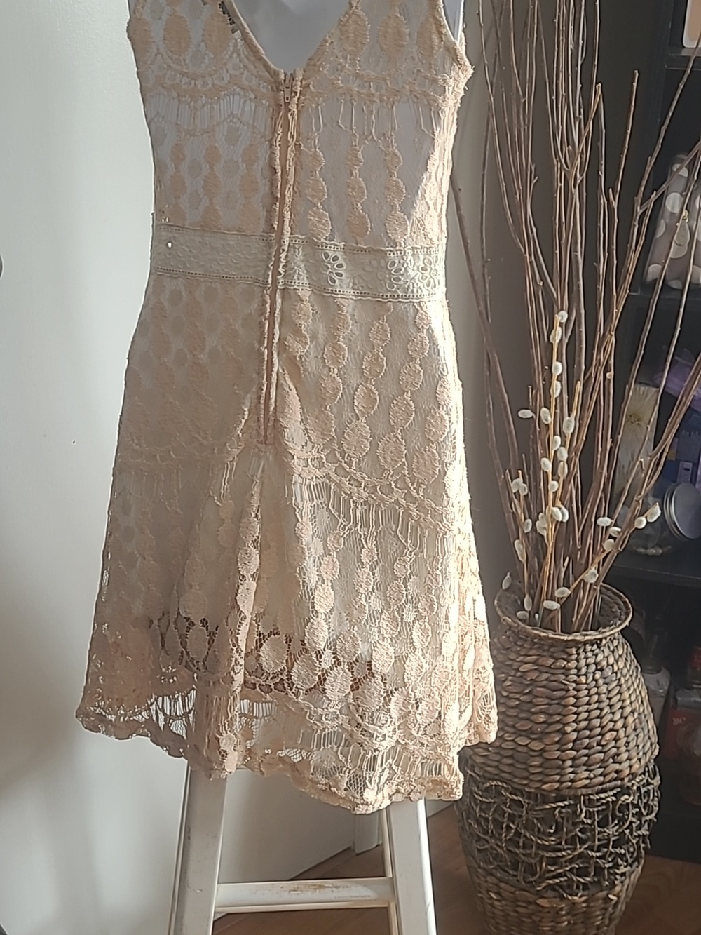 Cecico Sleeveless Lace Midi Dress in Light Beige #025704 - Picture 4 of 5